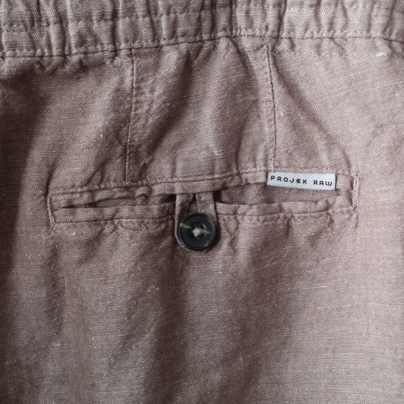 Women's Projek Raw Casual Pants Taupe Size Medium Zipper & Draw String 55% Linen - Picture 5 of 7